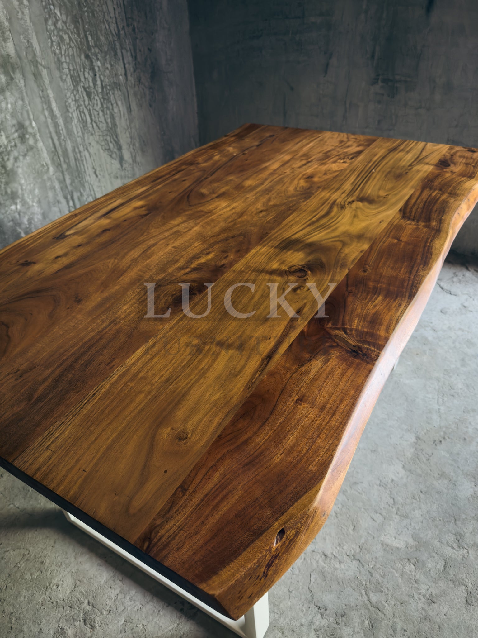 Live Edge Acacia Wood Table with White Metal Legs