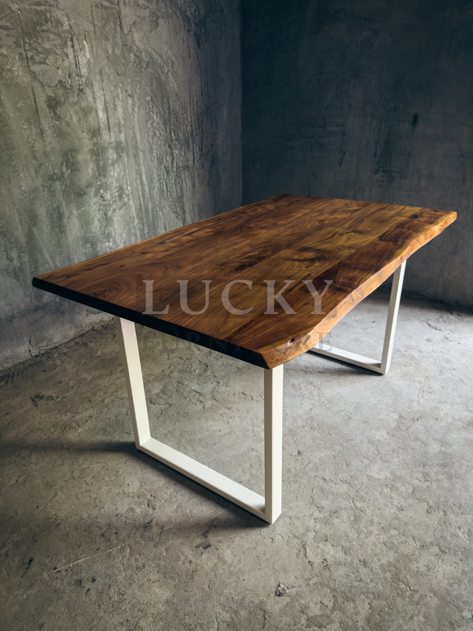 Live Edge Acacia Wood Table with White Metal Legs
