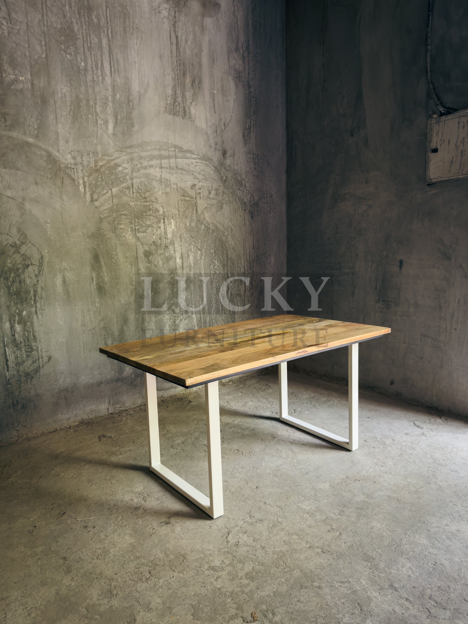Live Edge Mango Wood Dining Table U White legs
