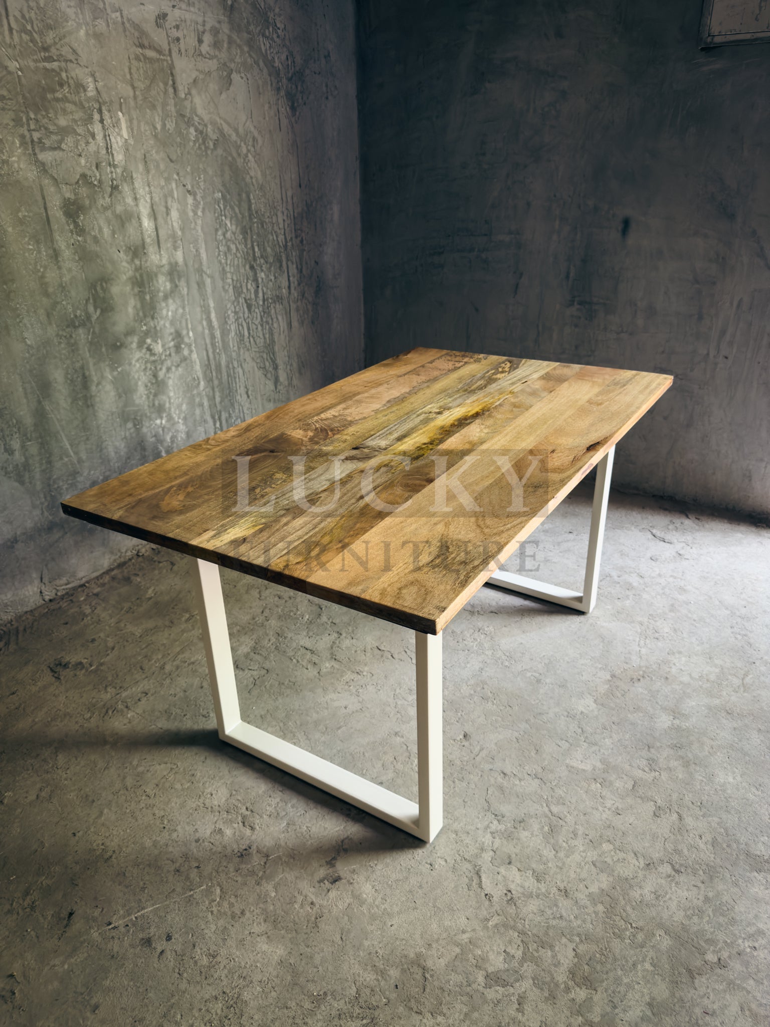 Live Edge Mango Wood Dining Table U White legs