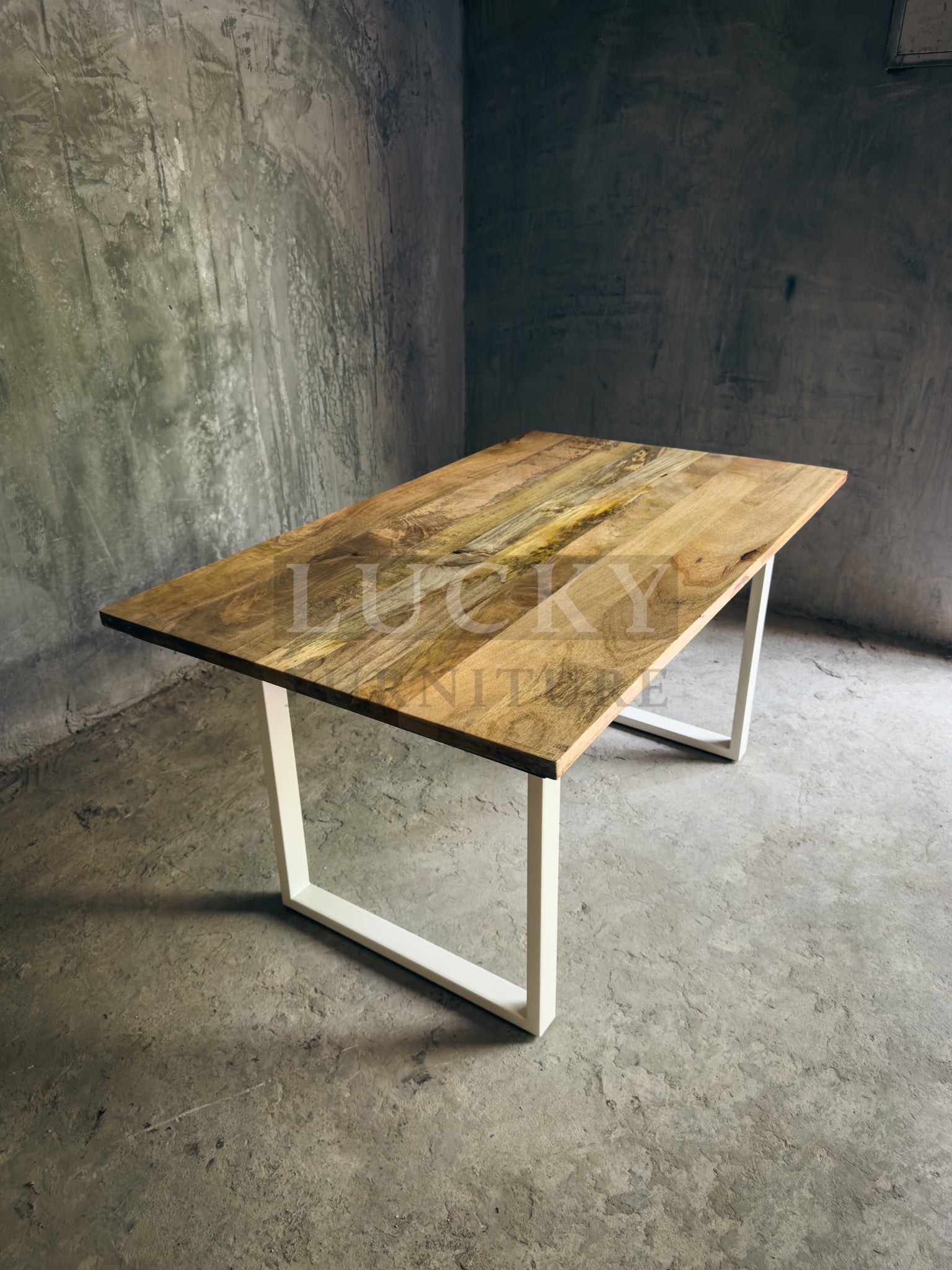 Live Edge Mango Wood Dining Table U White legs