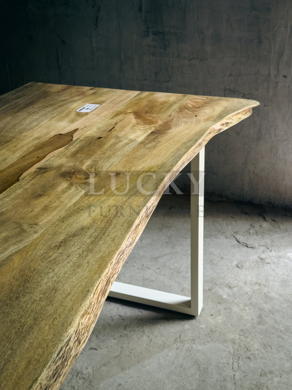 Live Edge Mango Wood Dining Table U White legs