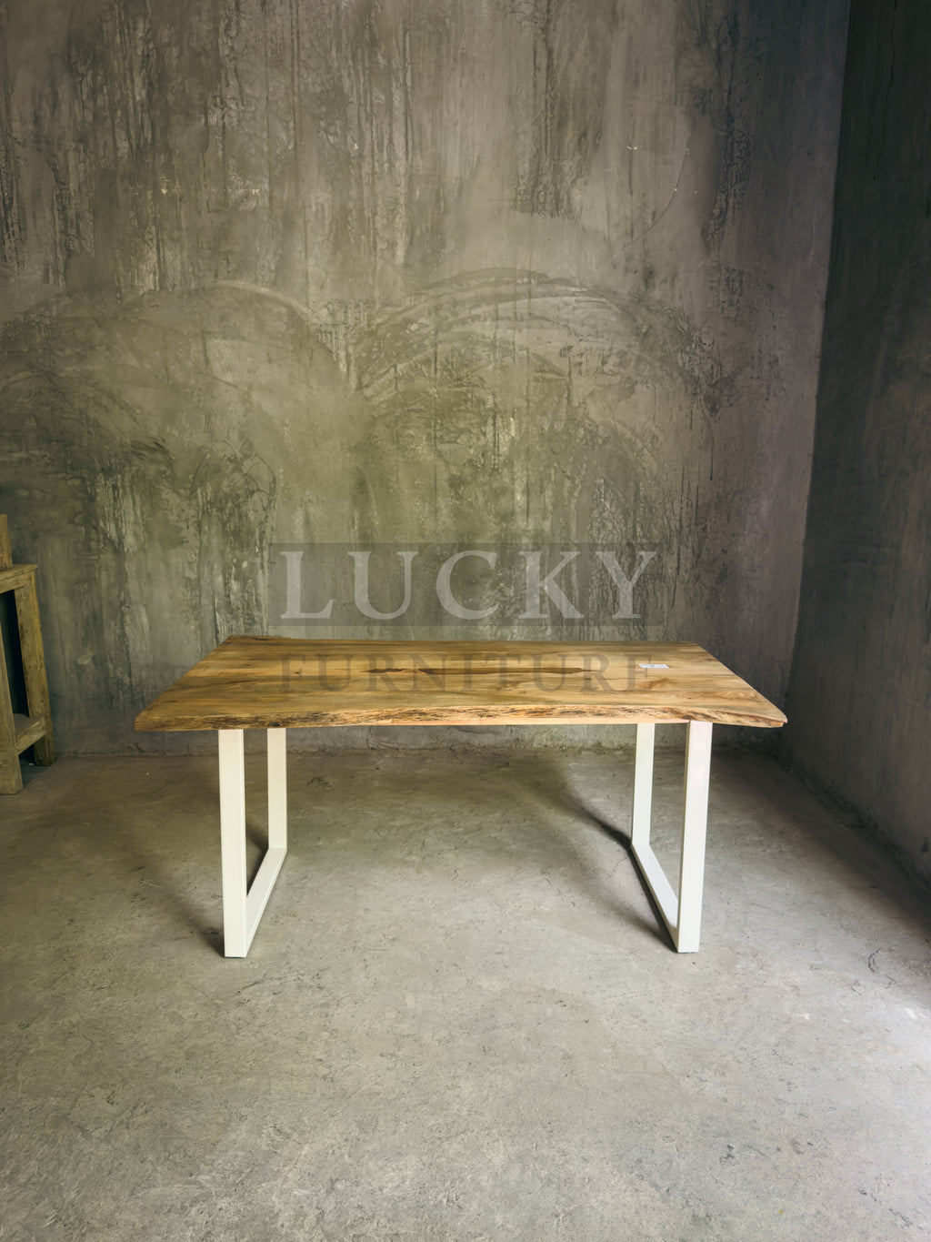 Live Edge Mango Wood Dining Table U White legs