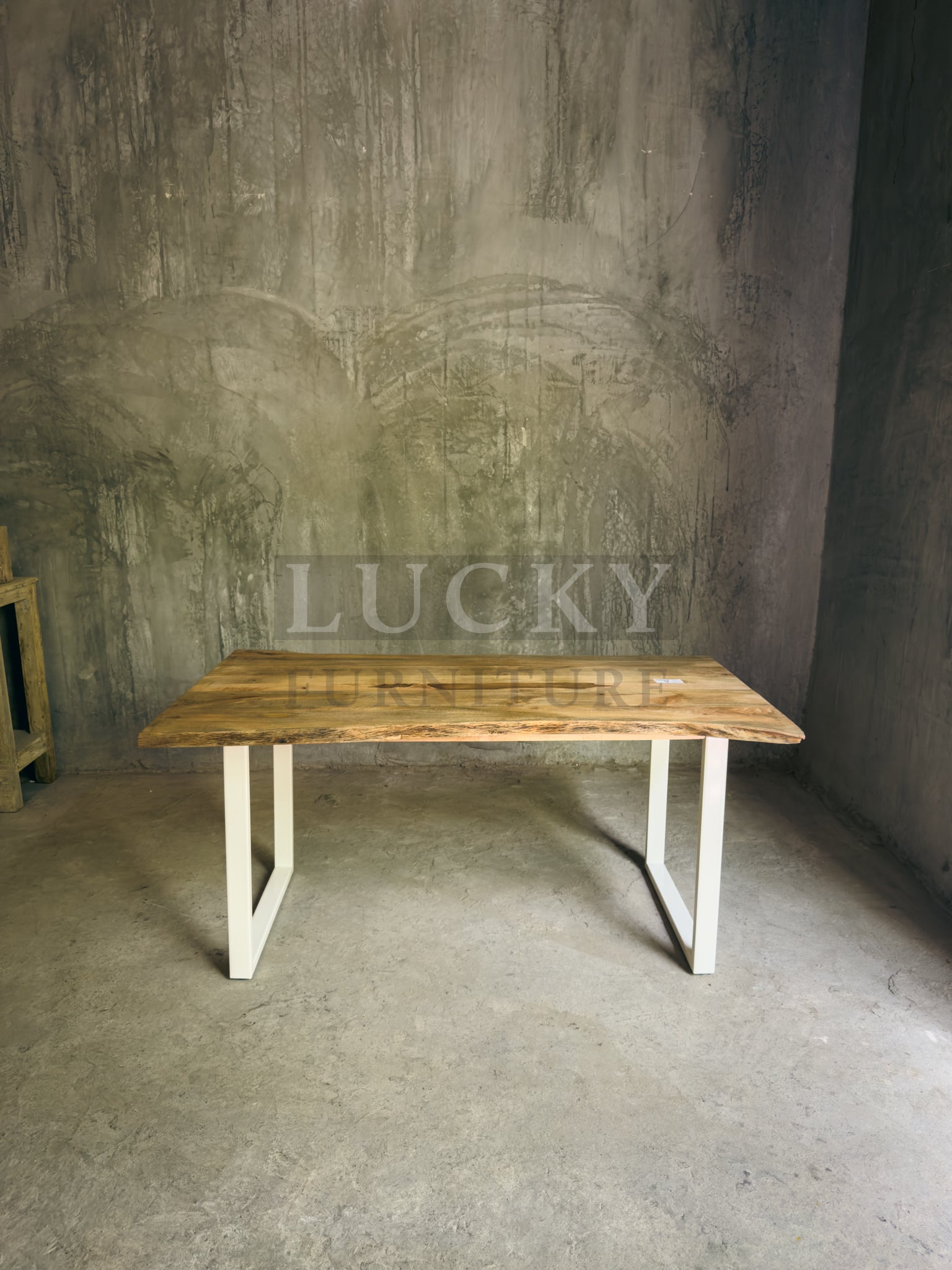 Live Edge Mango Wood Dining Table U White legs