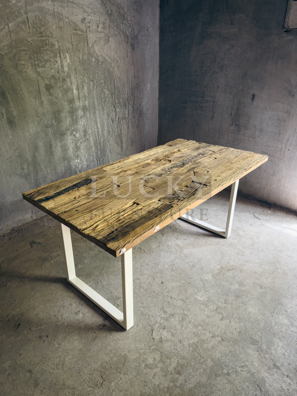 Rustic Teak Railway Sleeper Wood Dining Table with Glass Top