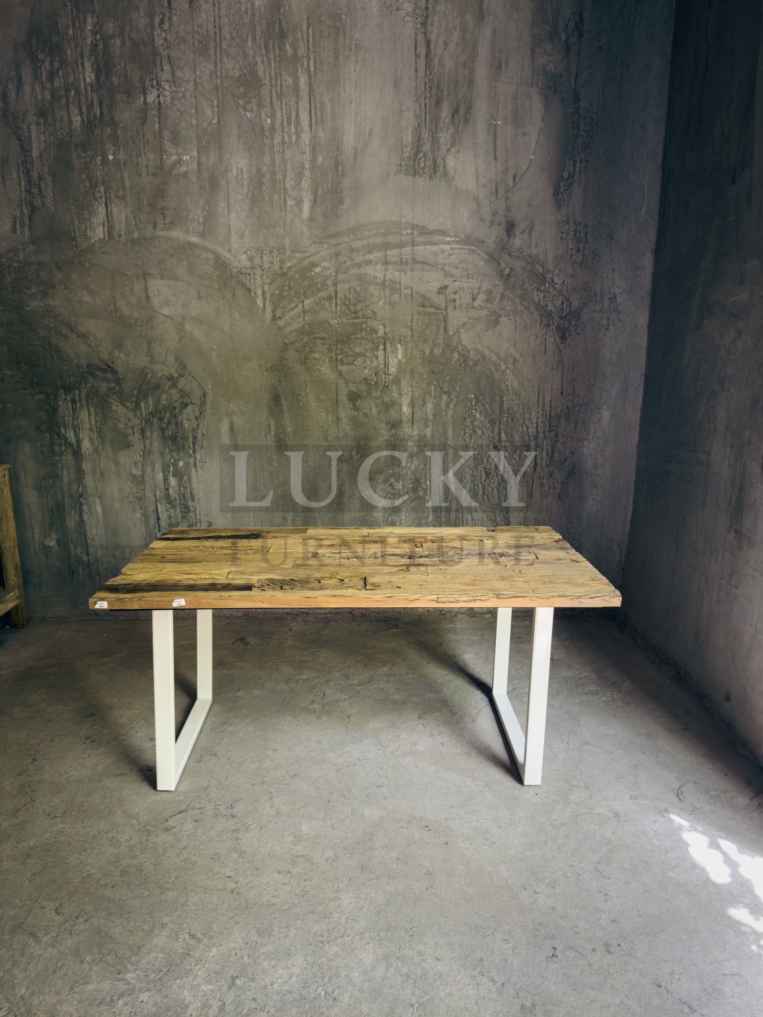 Rustic Teak Railway Sleeper Wood Dining Table with Glass Top