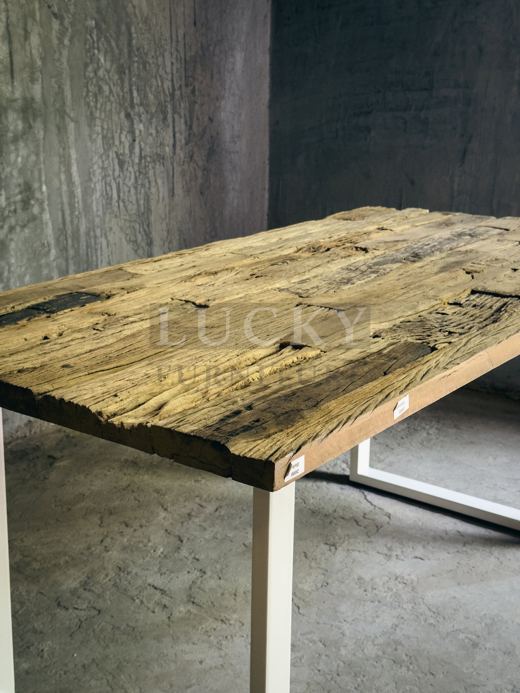 Rustic Teak Railway Sleeper Wood Dining Table with Glass Top