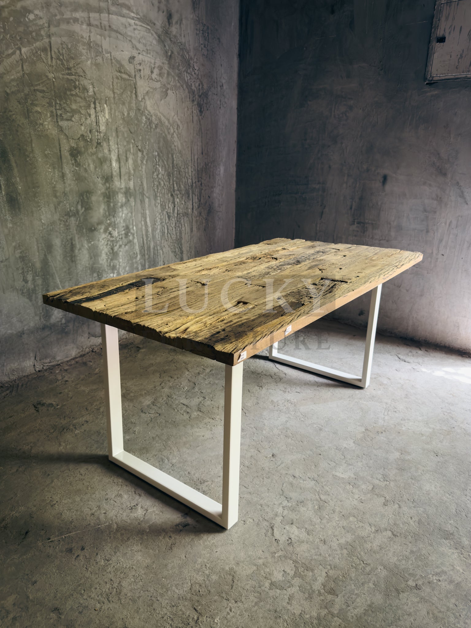 Rustic Teak Railway Sleeper Wood Dining Table with Glass Top