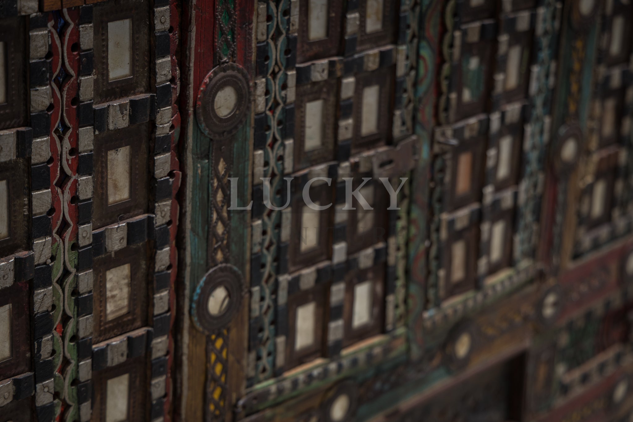 Vintage vibrant colors dowry chest teak wood 3