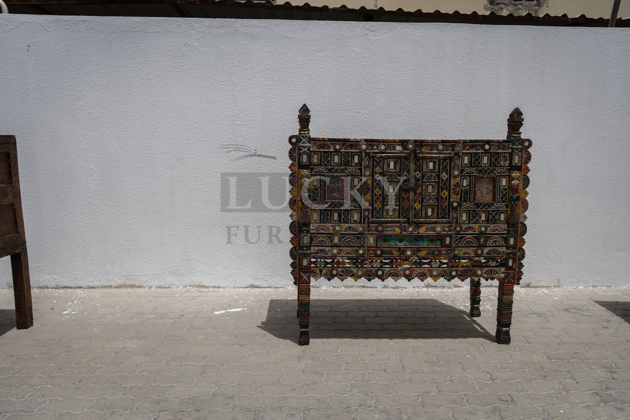 Vintage vibrant colors dowry chest teak wood 2