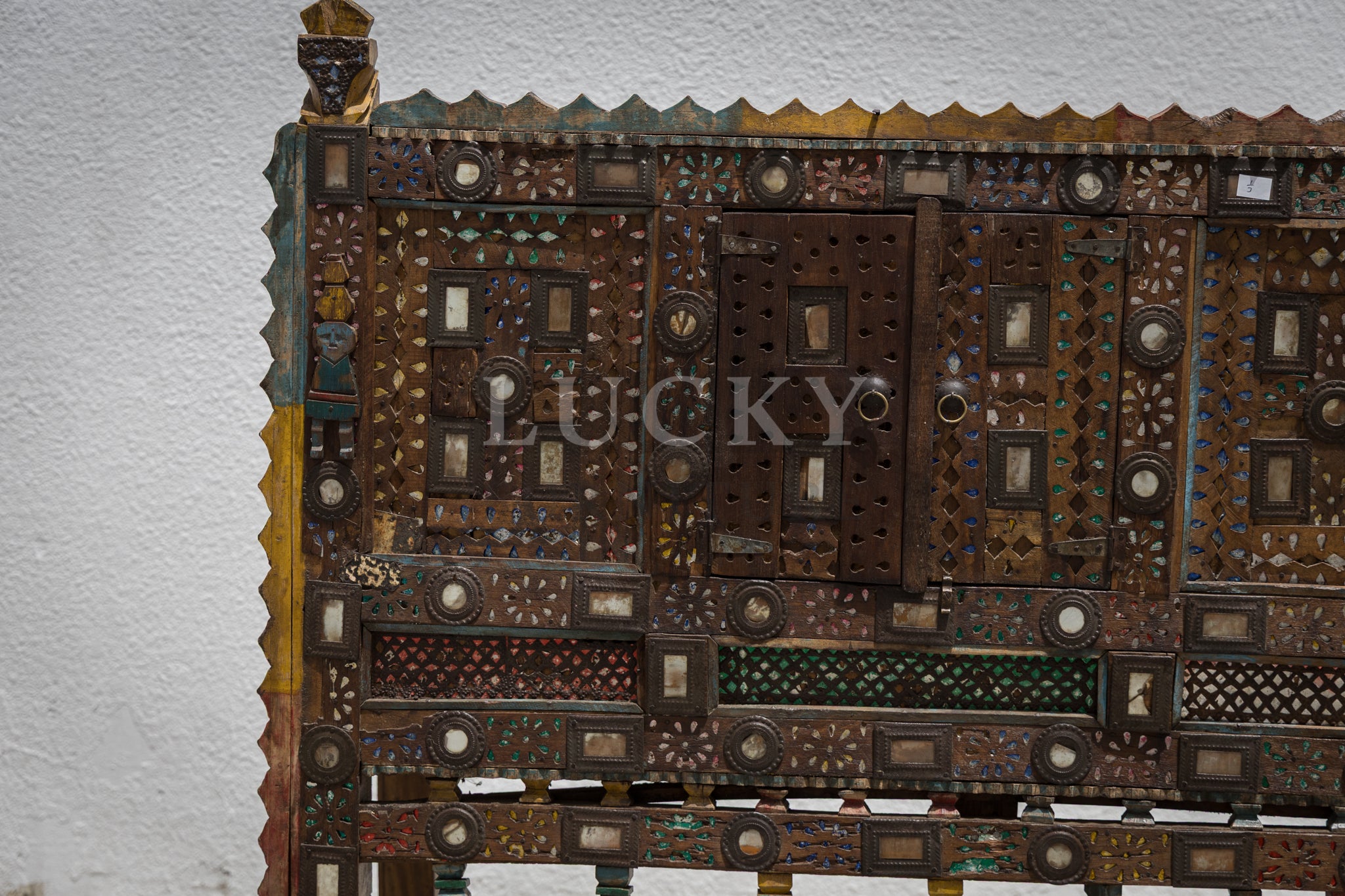 Vintage vibrant colors dowry chest teak wood