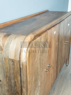Round Edge Mango wood classic brown Sideboard 4 door