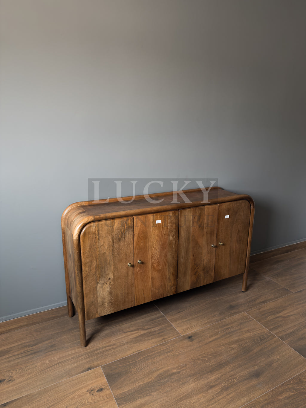 Round Edge Mango wood classic brown Sideboard 4 door