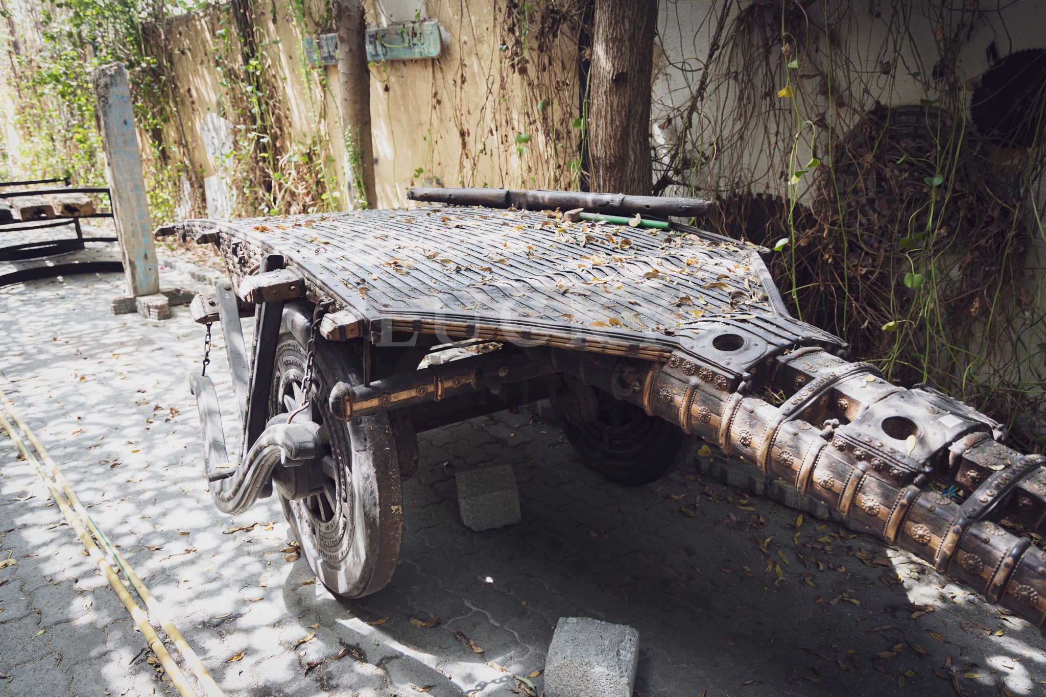 Vintage ox cart wood and brass