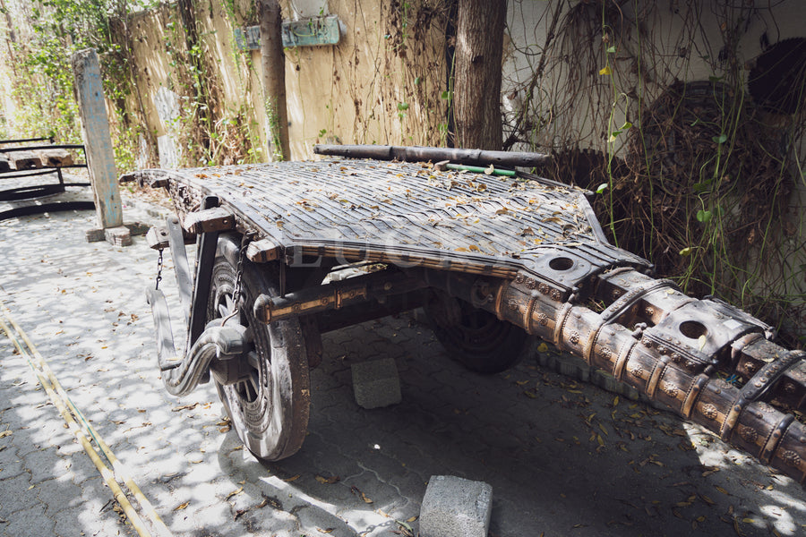 Vintage ox cart wood and brass