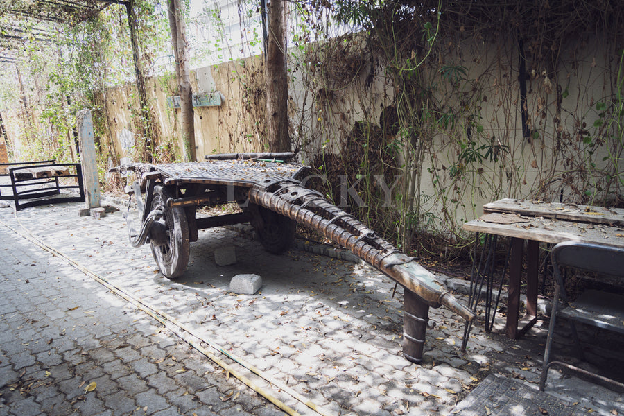 Vintage ox cart wood and brass