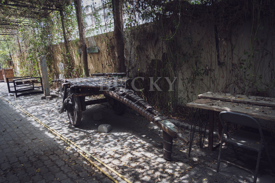 Vintage ox cart wood and brass