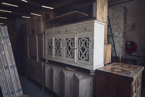 Distress white wash sideboard with glass doors