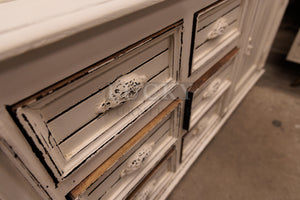 2 part wooden glass cabinet mango wood (White distressed)
