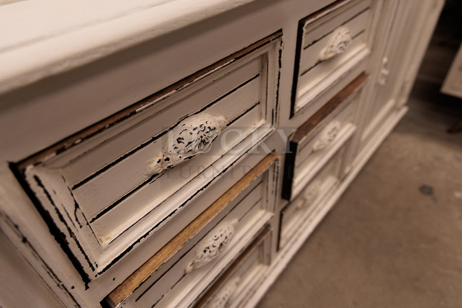 2 part wooden glass cabinet mango wood (White distressed)