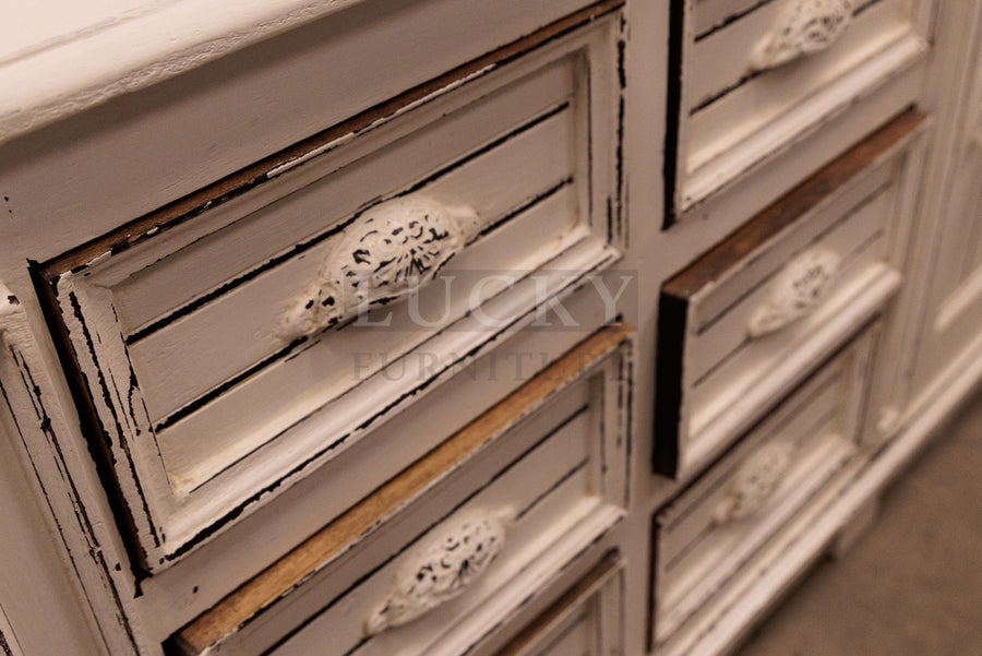 2 part wooden glass cabinet mango wood (White distressed)