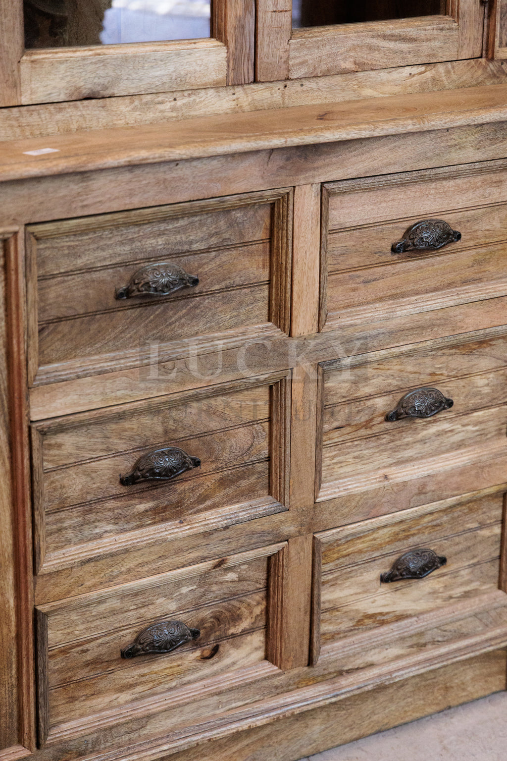 2 part wooden glass cabinet mango wood (Natural)