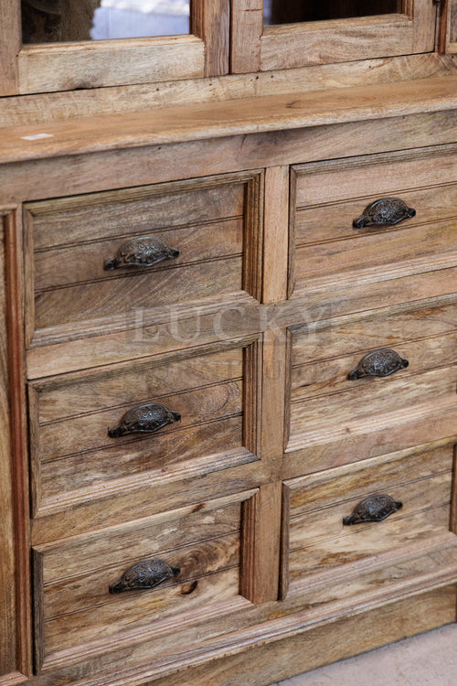 2 part wooden glass cabinet mango wood (Natural)
