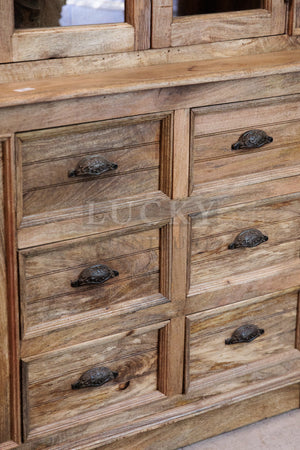 2 part wooden glass cabinet mango wood (Natural)