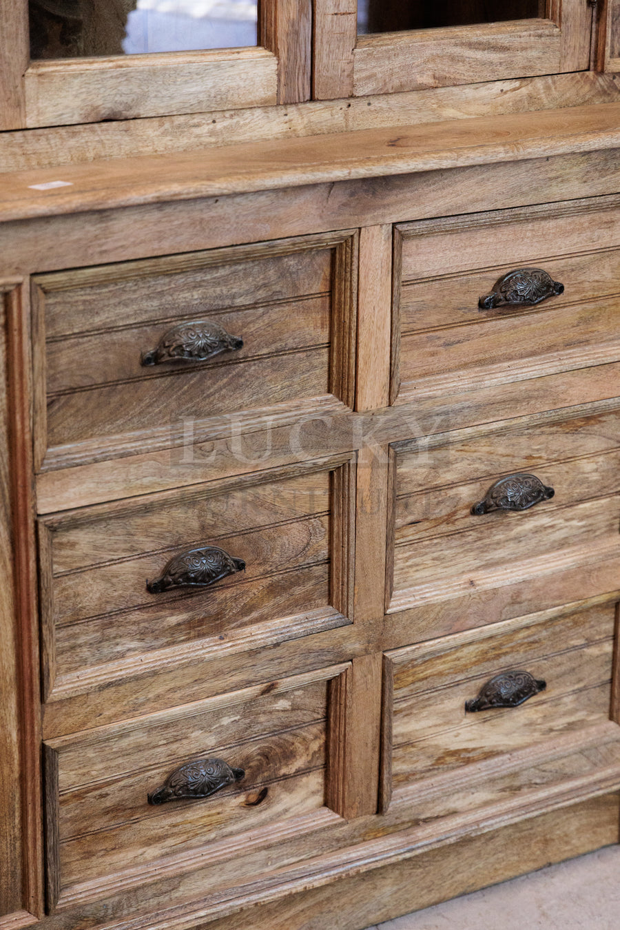 2 part wooden glass cabinet mango wood (Natural)