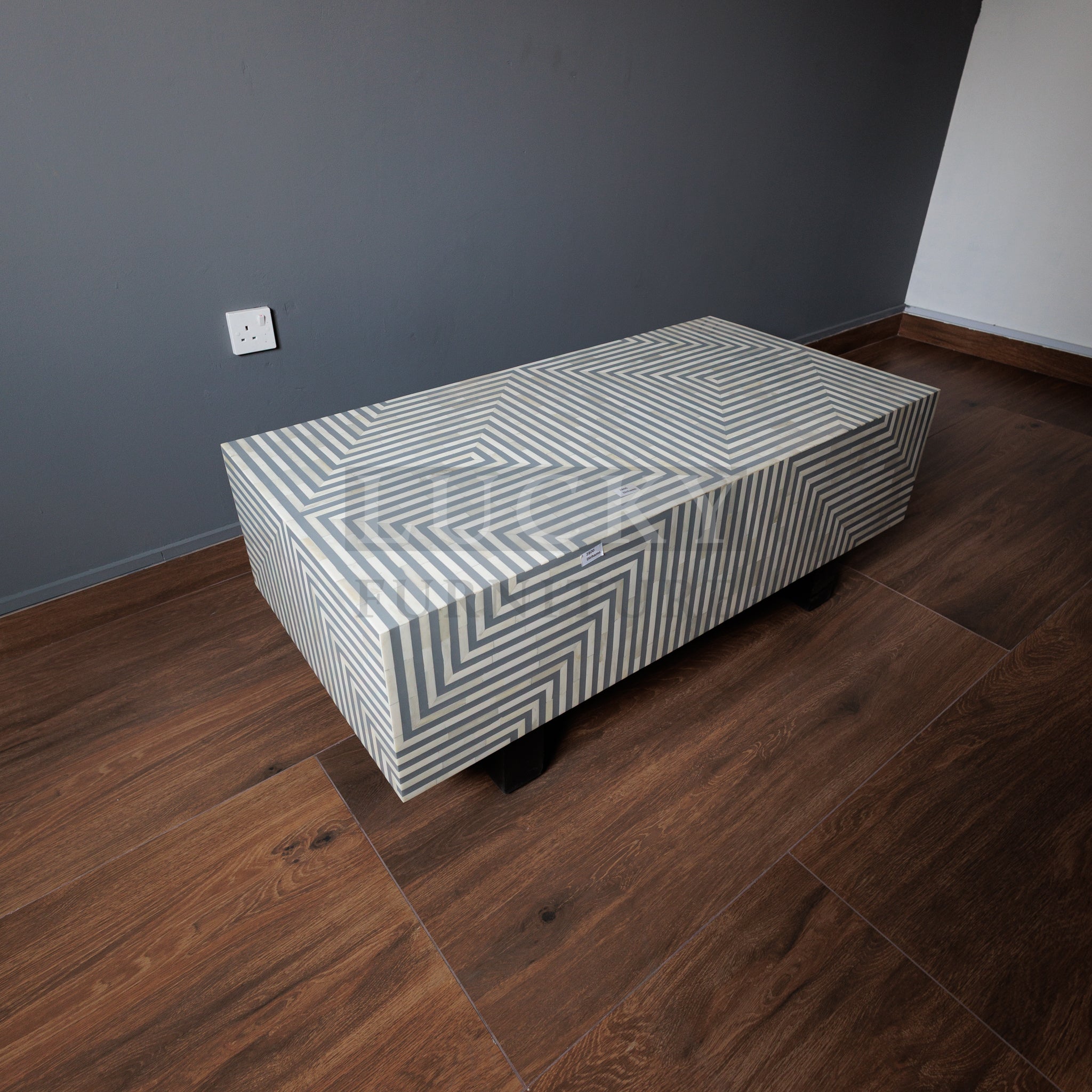 Grey and white lines design abstract coffee table bone inlay
