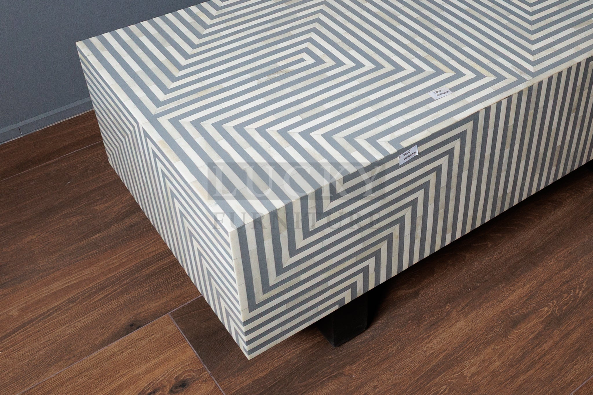 Grey and white lines design abstract coffee table bone inlay