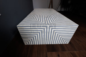 Grey and white lines design abstract coffee table bone inlay