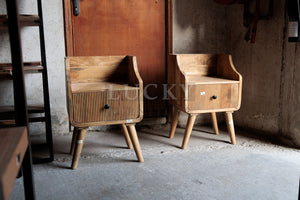Ribbed fluted design mango wood bed side table