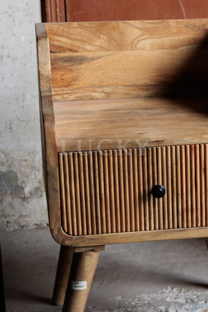 Ribbed fluted design mango wood bed side table