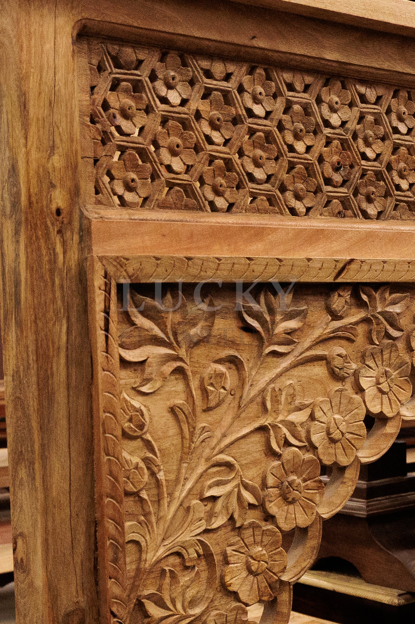Intricate hand carved mango wood console