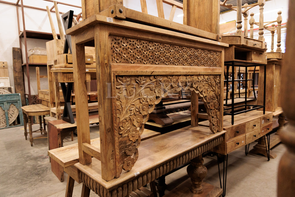 Intricate hand carved mango wood console