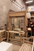 Bleached wood carved vintage door mirror frame