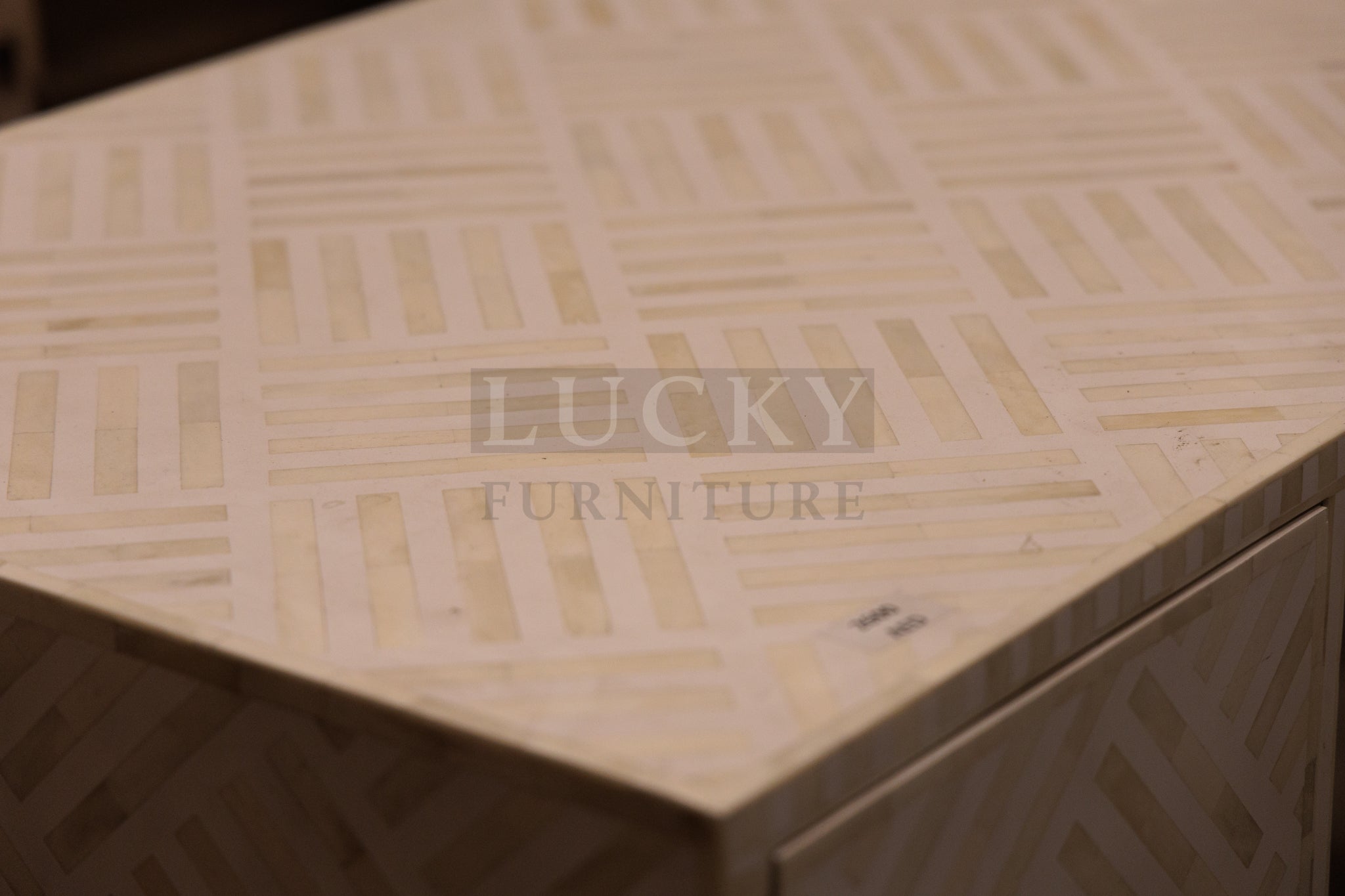 White bone inlay desk with 2 draw