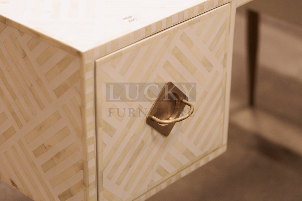 White bone inlay desk with 2 draw