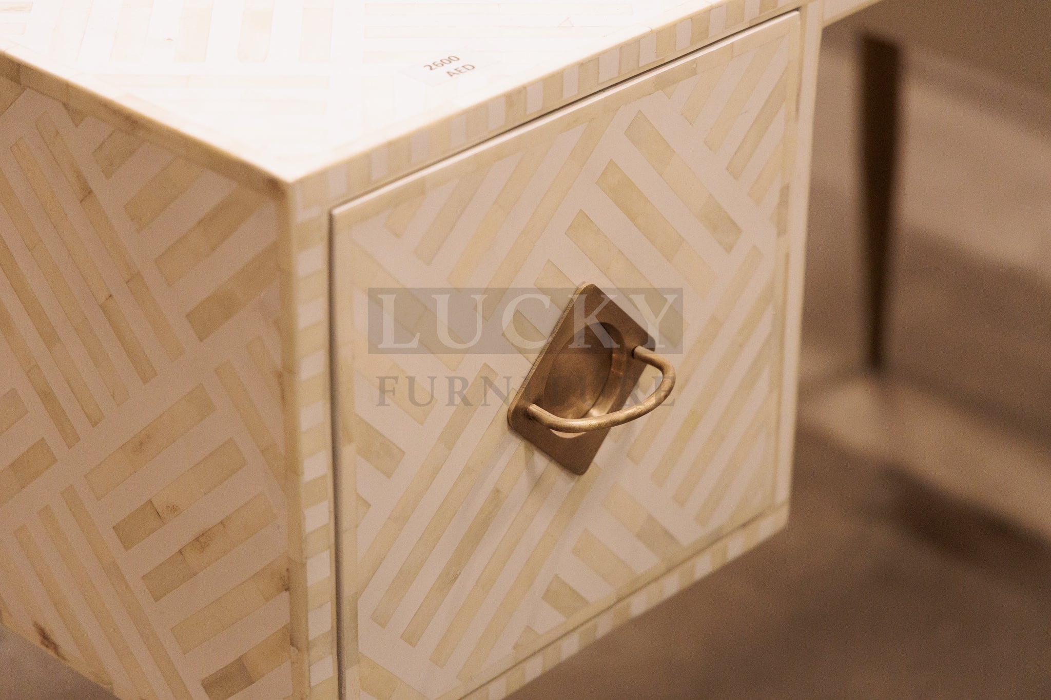 White bone inlay desk with 2 draw