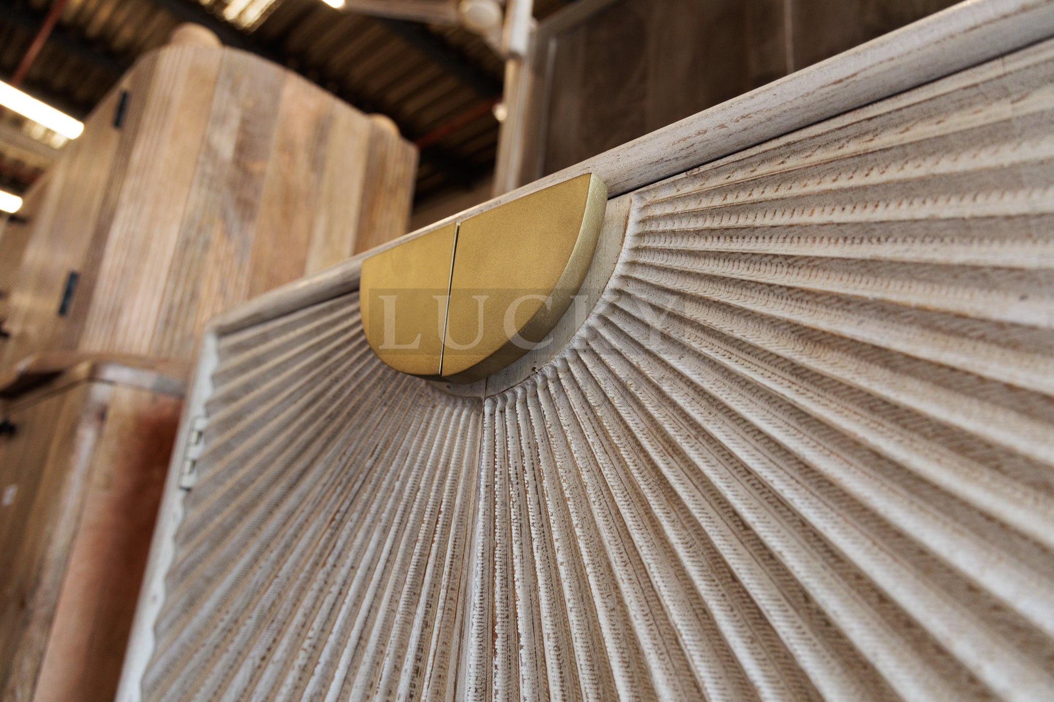Hand carved sideboard lime wash white color