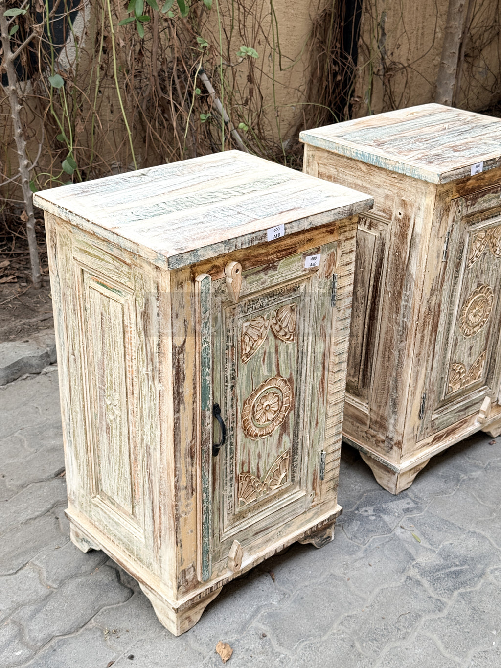 Recycle carved panel bedside