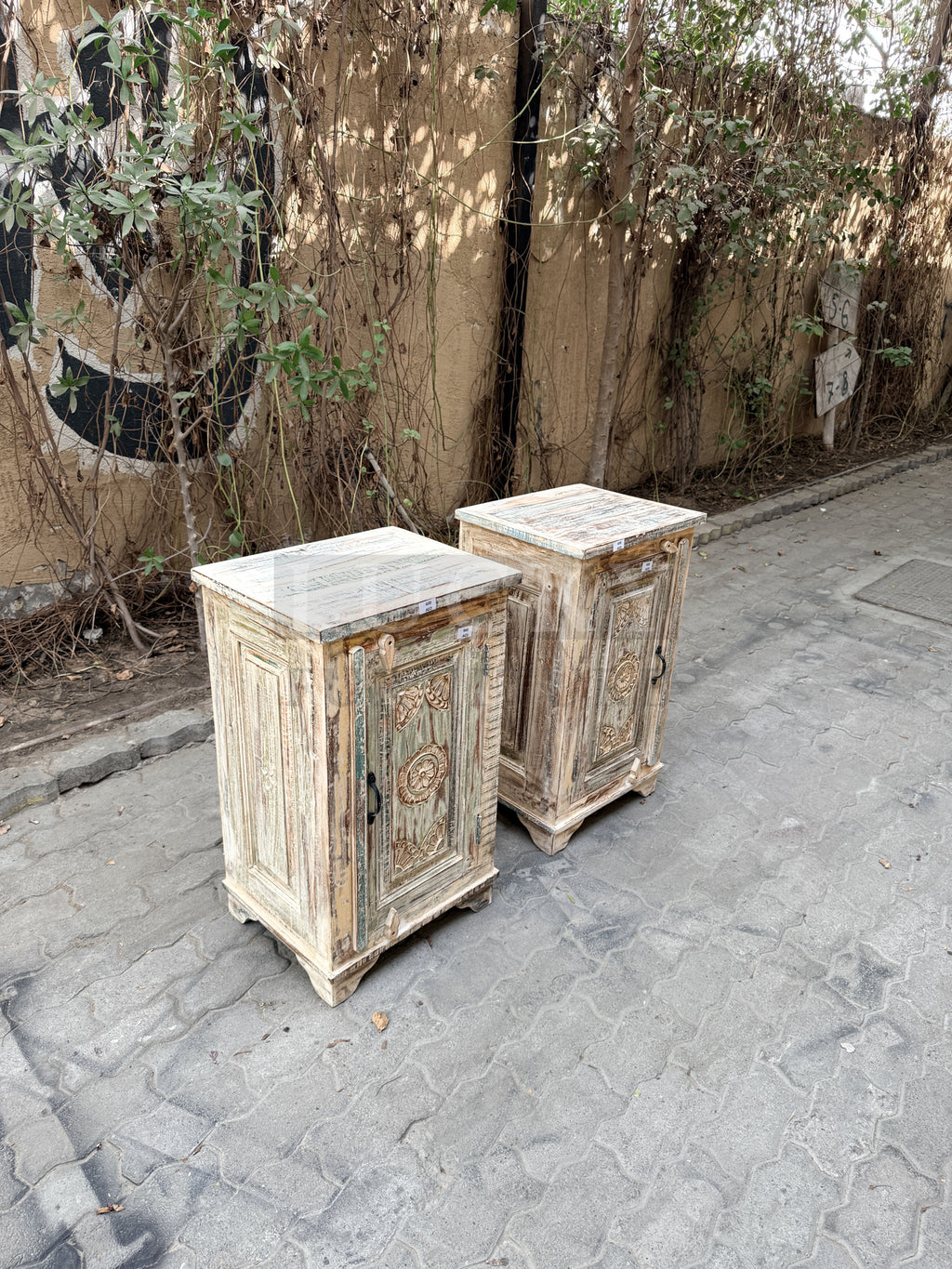 Recycle carved panel bedside