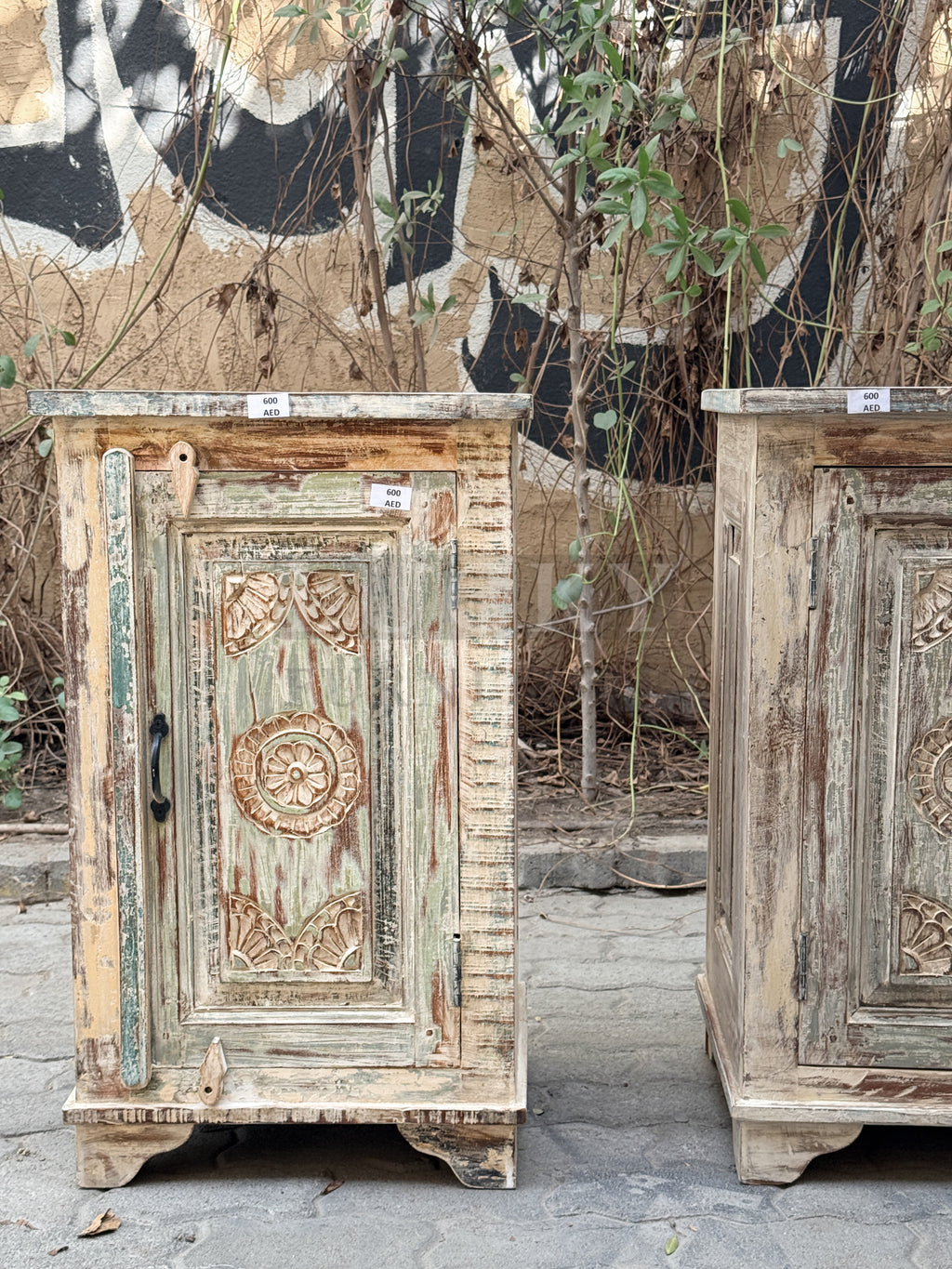 Recycle carved panel bedside