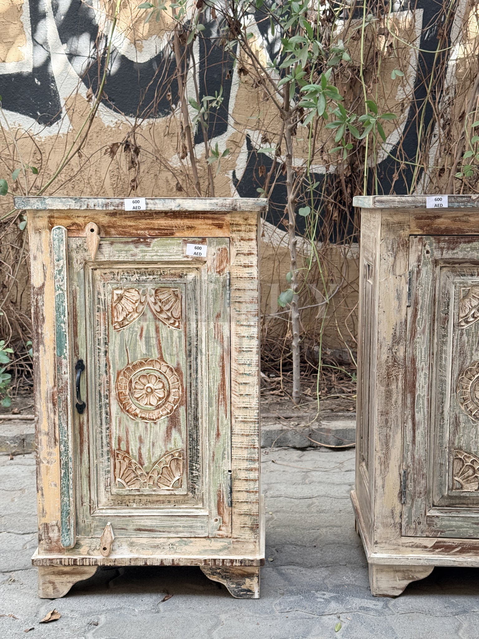 Recycle carved panel bedside