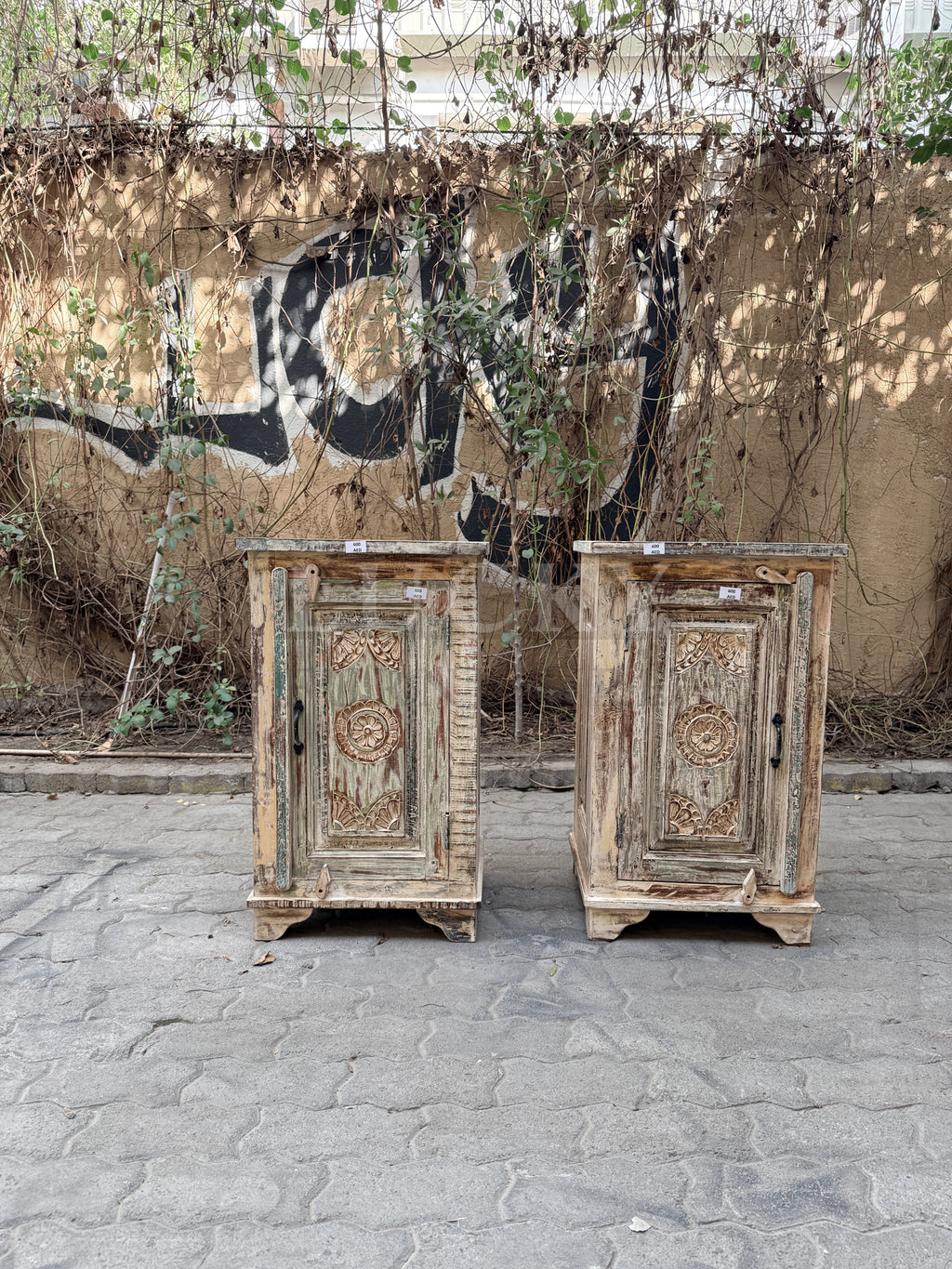 Recycle carved panel bedside