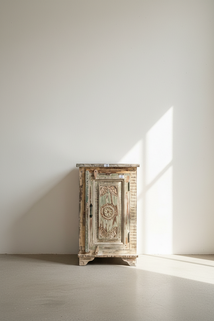 Recycle carved panel bedside