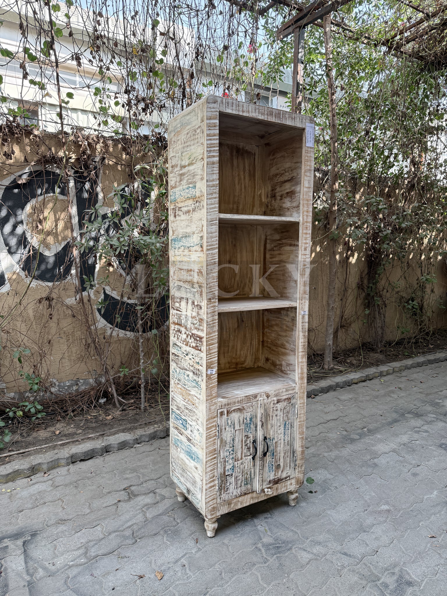 Recycle wood narrow bookshelf