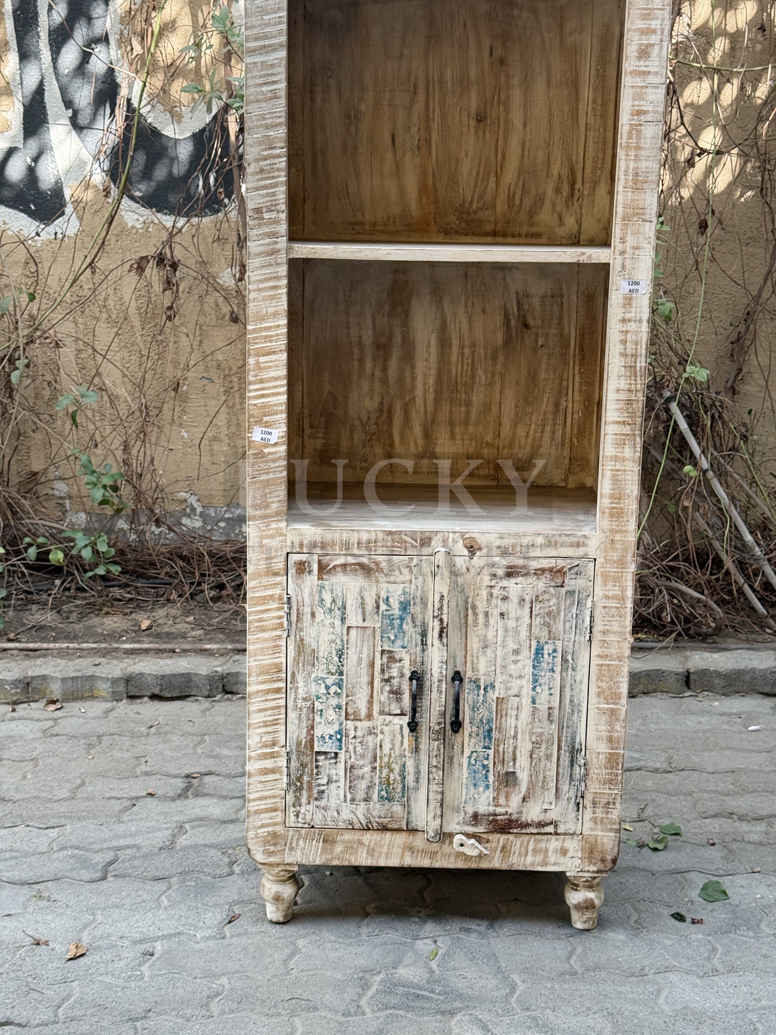 Recycle wood narrow bookshelf