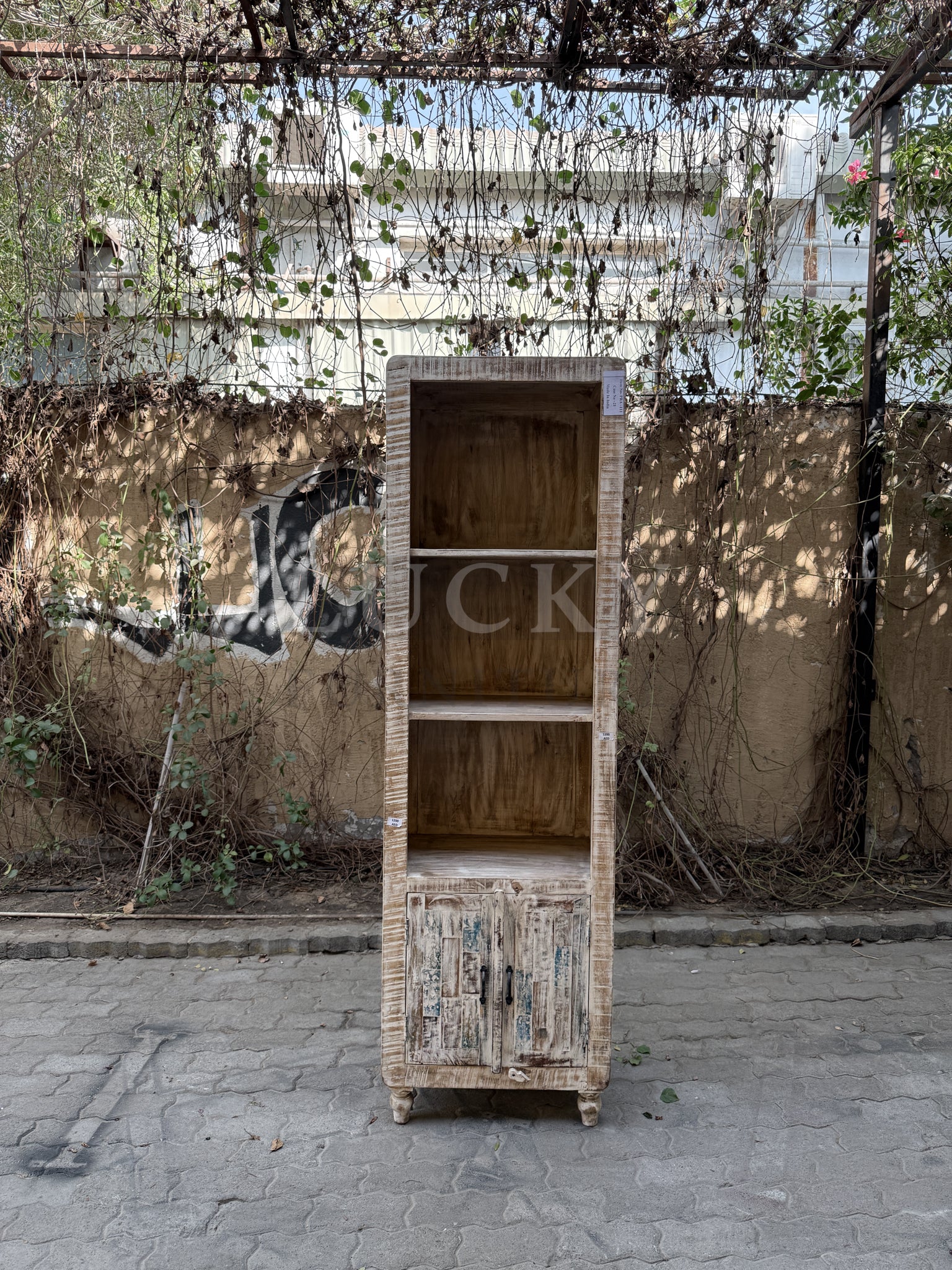 Recycle wood narrow bookshelf
